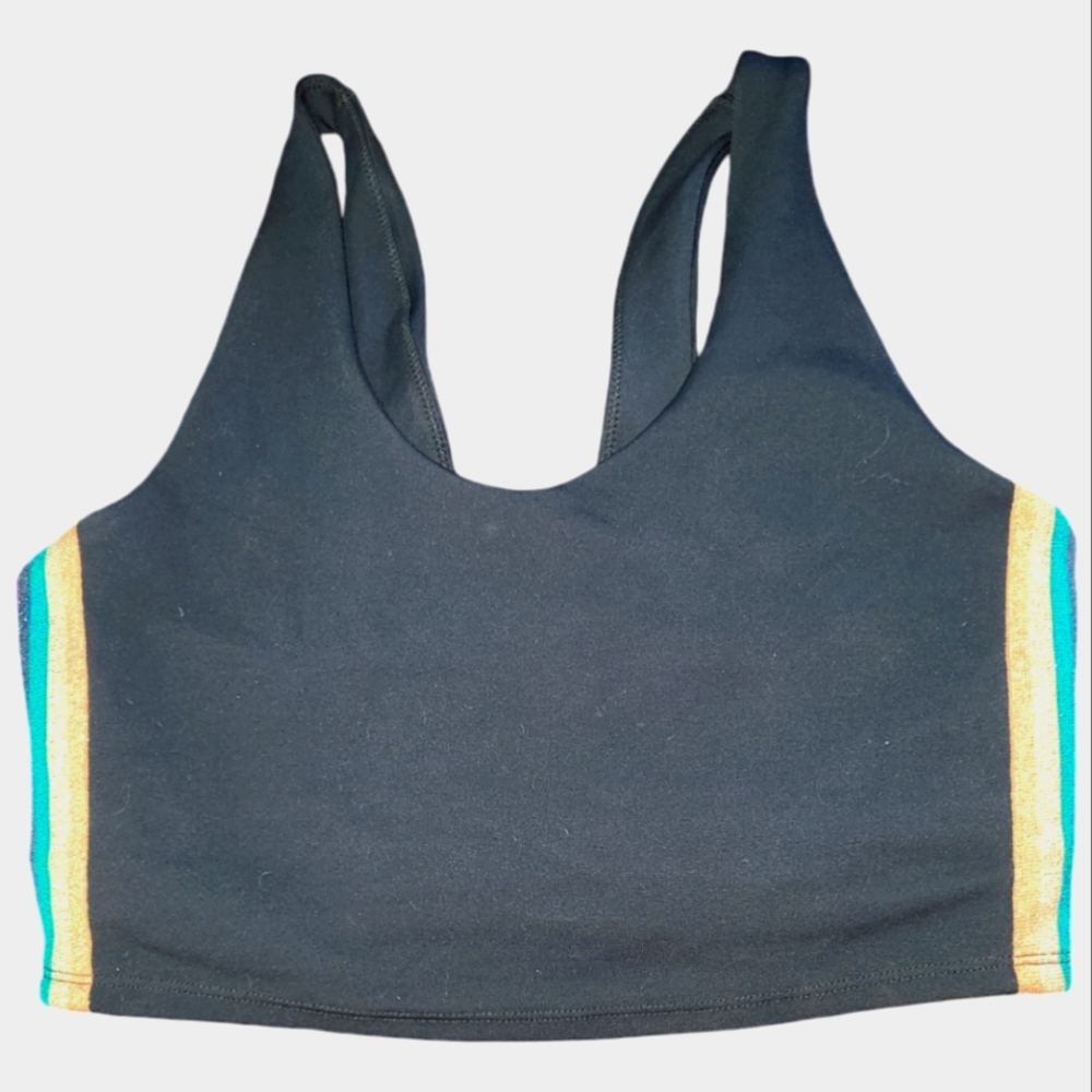 Spiritual Gangster Black Shakti Brami Sports Bra Metallic Rainbow Side Stripe L